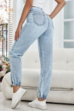 Casual Daily Solid Color Pocket Buttons Denim Jeans