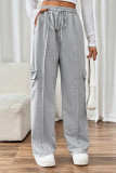 Business Wear Sportswear Solid Color Draw String Pocket Loose High Waist Straight Solid Color Bottoms