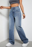 Casual Street Gradient Color Pocket Contrast High Waist Loose Denim Jeans