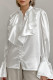 Elegant Solid Color Ruffle Pearls Decor Mandarin Collar Tops