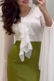 Celebrities Elegant Solid Color Stringy Selvedge Contrast V Neck Wrapped Skirt Dresses