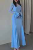 Party Elegant Solid Color Ruffle Cross Straps Ruched Mesh Square Neck Long Dresses