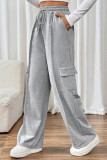 Business Wear Sportswear Solid Color Draw String Pocket Loose High Waist Straight Solid Color Bottoms