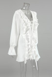 Sexy Solid Color Lace Up Ruffle V Neck A Line Dresses