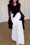 Celebrities Elegant Solid Color Stringy Selvedge Contrast V Neck Wrapped Skirt Dresses