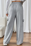 Business Wear Sportswear Solid Color Draw String Pocket Loose High Waist Straight Solid Color Bottoms