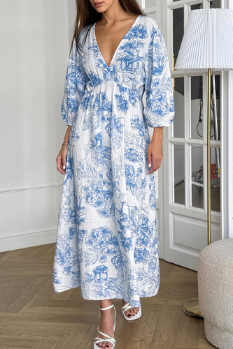 Casual Daily Landscape printing Zipper V Neck A Line Dresses
