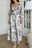 Casual Daily Landscape printing Zipper V Neck A Line Dresses