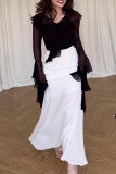 Celebrities Elegant Solid Color Stringy Selvedge Contrast V Neck Wrapped Skirt Dresses