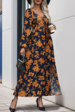 Daily Elegant Flowers Slit Contrast V Neck A Line Dresses