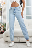 Casual Daily Solid Color Pocket Buttons Denim Jeans