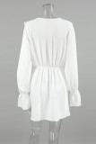 Sexy Solid Color Lace Up Ruffle V Neck A Line Dresses