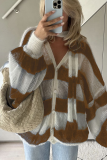 Casual Stripe Buttons Weave Contrast V Neck Tops