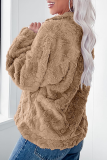 Casual Daily Solid Color Zipper Fluffy Turndown Collar Tops