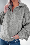 Casual Daily Solid Color Zipper Fluffy Turndown Collar Tops
