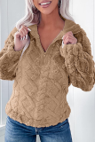Casual Daily Solid Color Zipper Fluffy Turndown Collar Tops