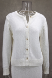 Elegant Solid Color Buttons Weave O Neck Long Sleeve Two Pieces