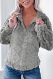 Casual Daily Solid Color Zipper Fluffy Turndown Collar Tops