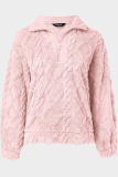Casual Daily Solid Color Zipper Fluffy Turndown Collar Tops