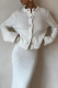 Elegant Solid Color Buttons Weave O Neck Long Sleeve Two Pieces