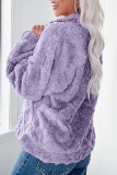 Casual Daily Solid Color Zipper Fluffy Turndown Collar Tops