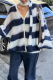 Casual Stripe Buttons Weave Contrast V Neck Tops