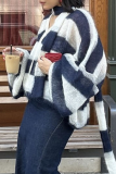 Casual Stripe Buttons Weave Contrast V Neck Tops