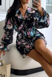Casual Vacation Zebra Print Flowers Lace Up Contrast V Neck Loose Rompers