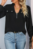 Casual Street Solid Color Buttons Zipper V Neck Tops