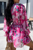 Casual Vacation Zebra Print Flowers Lace Up Contrast V Neck Loose Rompers
