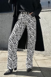Casual Street Pocket Contrast Loose High Waist Straight Full Print Bottoms