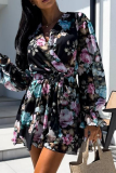 Casual Vacation Zebra Print Flowers Lace Up Contrast V Neck Loose Rompers