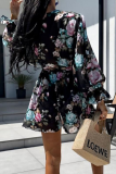 Casual Vacation Zebra Print Flowers Lace Up Contrast V Neck Loose Rompers