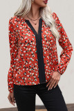 Daily Elegant Flowers Patchwork Contrast V Neck Tops