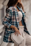 Casual Daily Plaid Buttons Contrast Turn-back Collar Outerwear