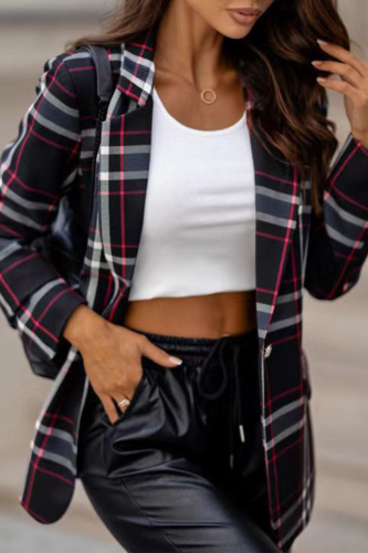 Casual Daily Plaid Buttons Contrast Turn-back Collar Outerwear