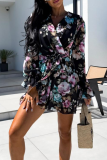 Casual Vacation Zebra Print Flowers Lace Up Contrast V Neck Loose Rompers