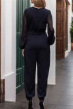 Casual Street Solid Color Pocket V Neck Loose Jumpsuits