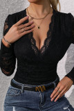 Sexy Solid Color Lace Hollow Out V Neck Skinny Bodysuits