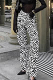 Casual Street Pocket Contrast Loose High Waist Straight Full Print Bottoms