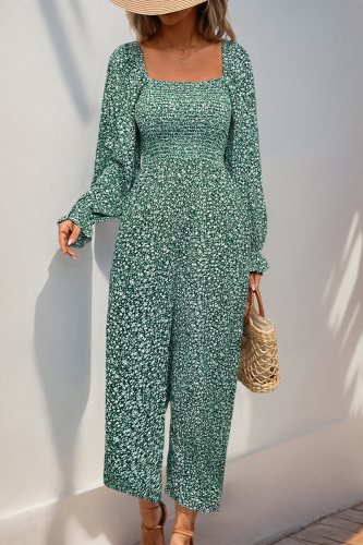 Casual Vacation Flowers Patchwork Square Neck Loose Jumpsuits