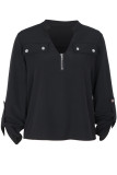 Casual Street Solid Color Buttons Zipper V Neck Tops