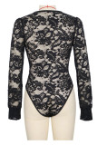 Sexy Solid Color Lace Hollow Out V Neck Skinny Bodysuits