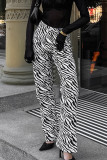 Casual Street Pocket Contrast Loose High Waist Straight Full Print Bottoms