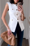 Casual Daily Solid Color Buttons Slit O Neck Tops