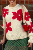 Casual Street Flowers Weave Contrast O Neck Tops