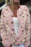 Casual Daily Flowers Printed in imitation of sweater Buttons Contrast O Neck Outerwear