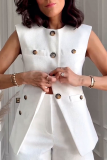 Casual Daily Solid Color Buttons Slit O Neck Tops