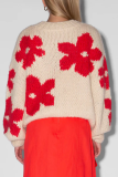 Casual Street Flowers Weave Contrast O Neck Tops