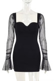 Sexy Solid Color Mesh V Neck Wrapped Skirt Dresses